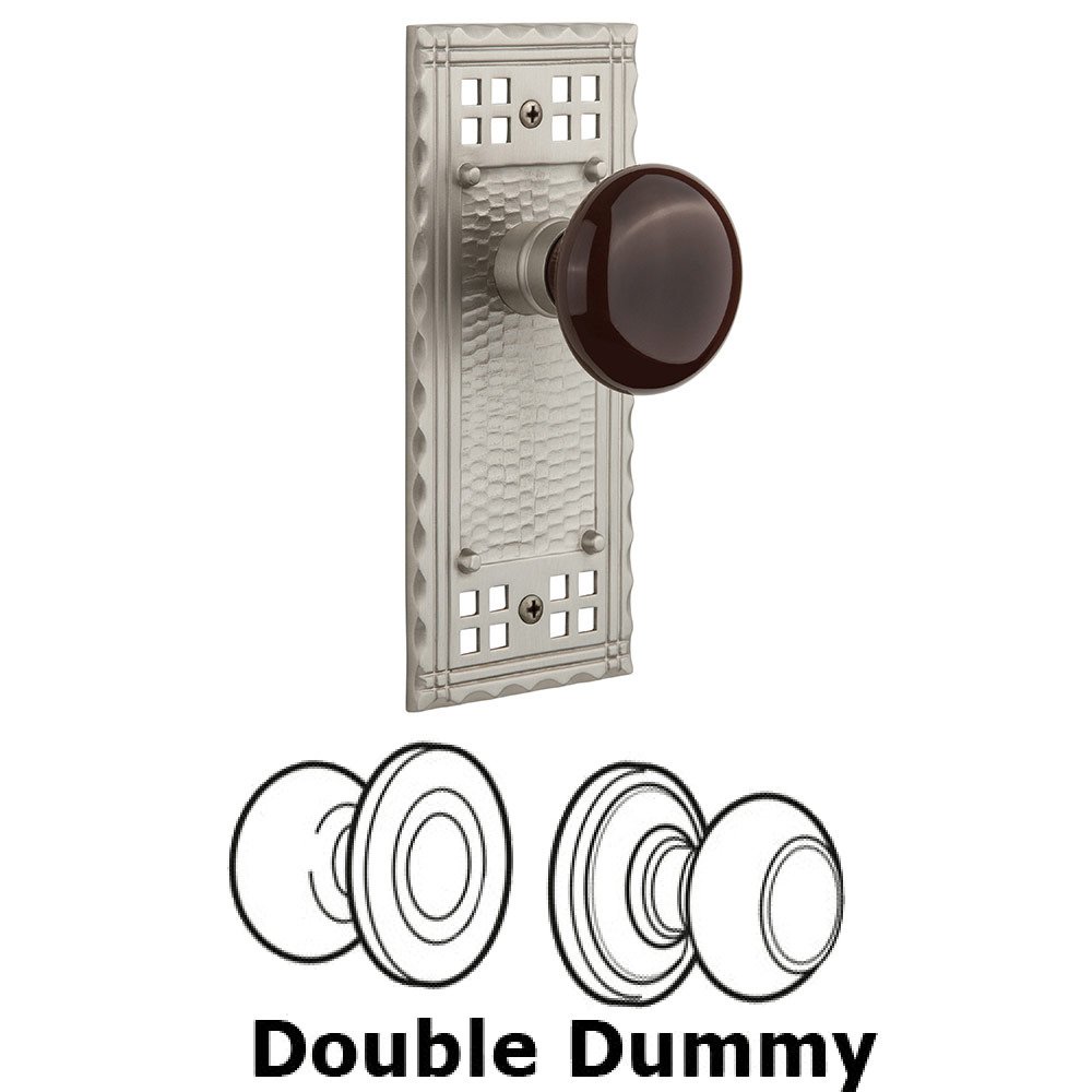 Nostalgic Warehouse Double Dummy Craftsman Plate with Brown Porcelain Knob in Satin Nickel