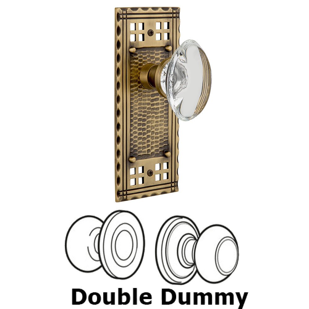 Nostalgic Warehouse Double Dummy Craftsman Plate with Oval Clear Crystal Knob in Antique Brass