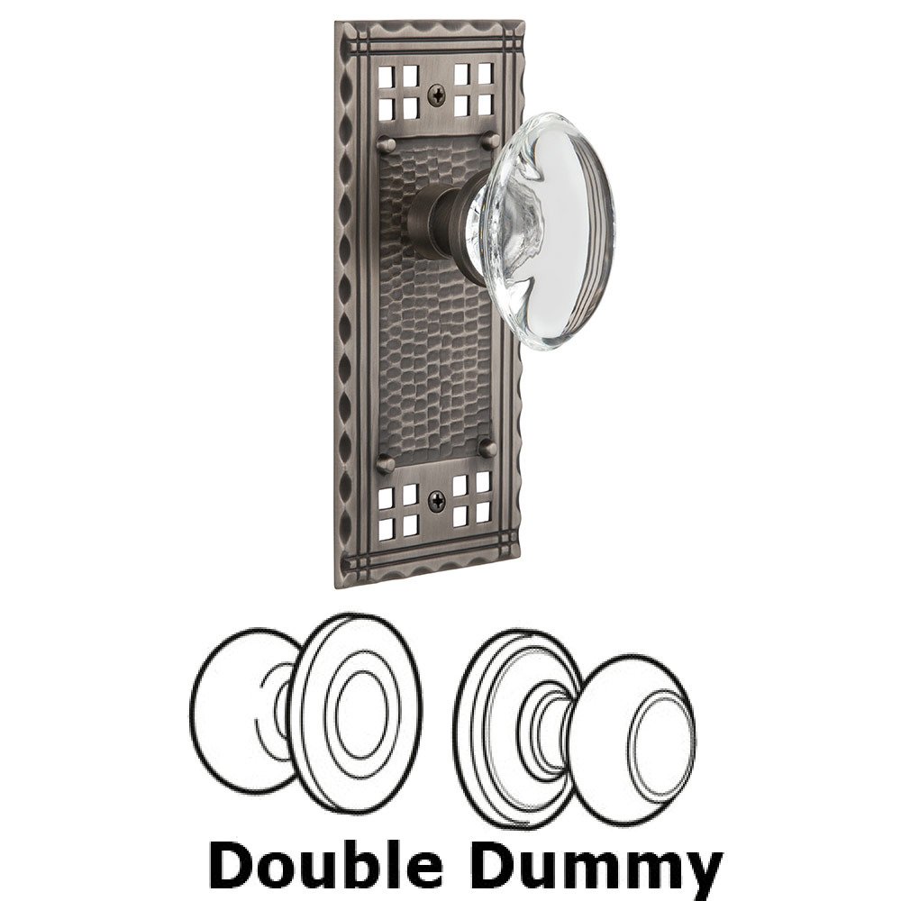 Nostalgic Warehouse Double Dummy Craftsman Plate with Oval Clear Crystal Knob in Antique Pewter