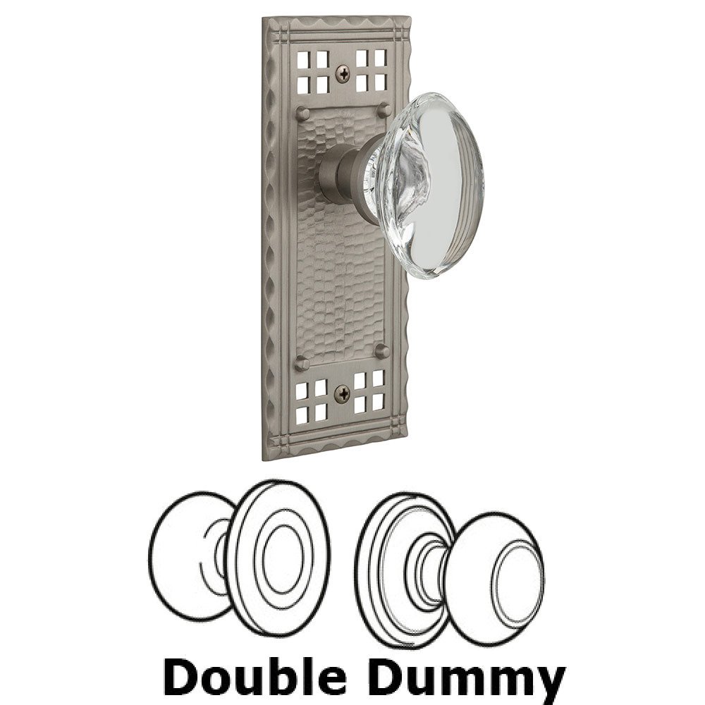 Nostalgic Warehouse Double Dummy Craftsman Plate with Oval Clear Crystal Knob in Satin Nickel