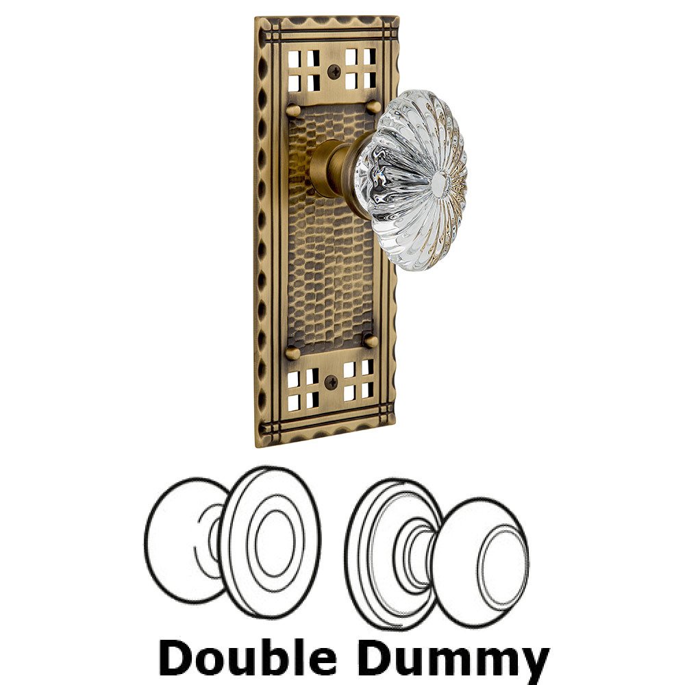 Nostalgic Warehouse Double Dummy Craftsman Plate with Oval Fluted Crystal Knob in Antique Brass