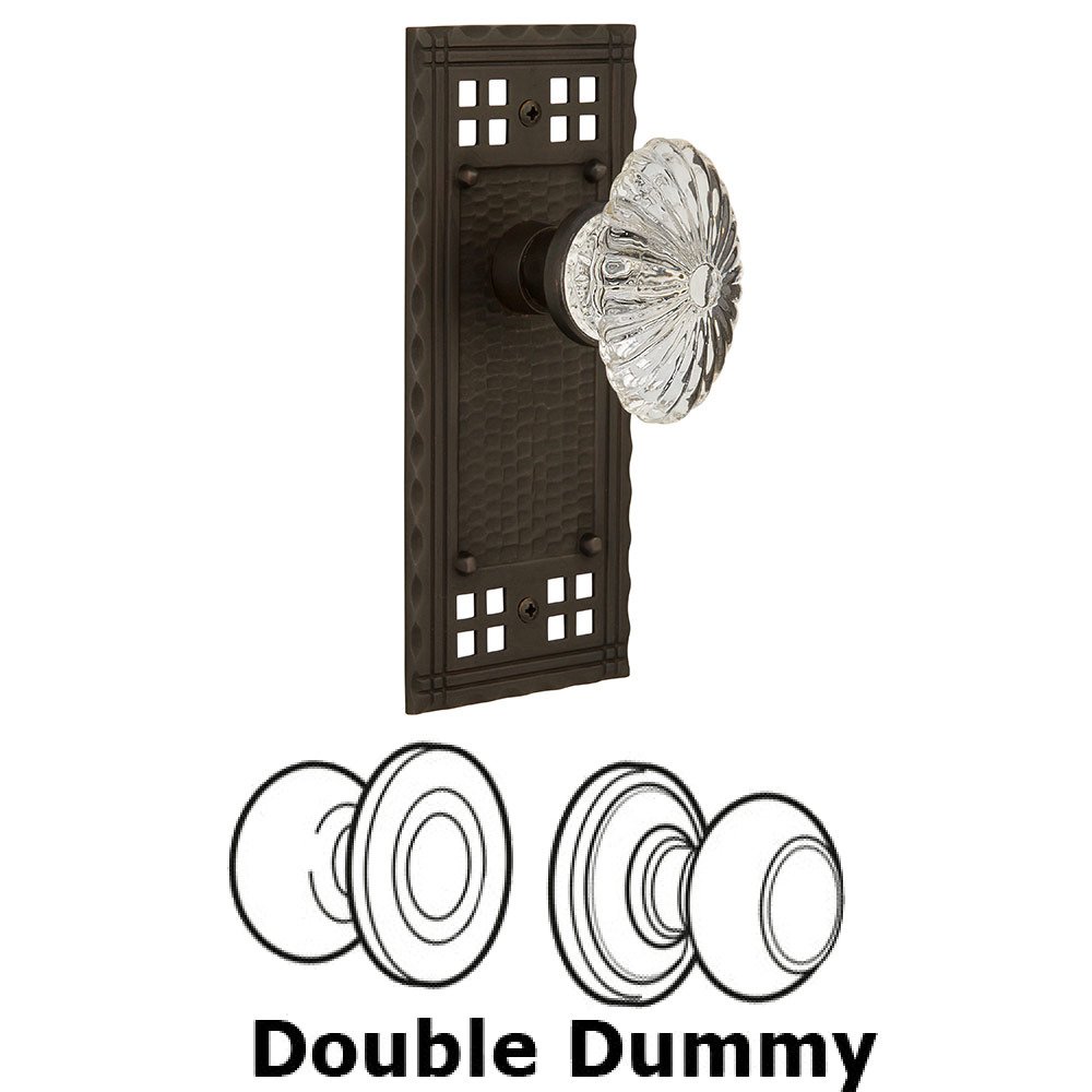 Nostalgic Warehouse Double Dummy Craftsman Plate with Oval Fluted Crystal Knob in Oil Rubbed Bronze
