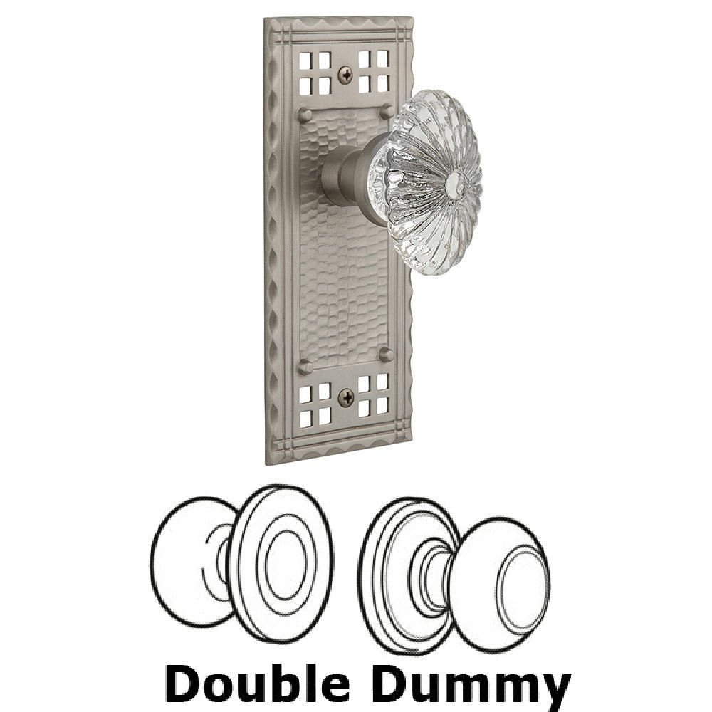 Nostalgic Warehouse Double Dummy Craftsman Plate with Oval Fluted Crystal Knob in Satin Nickel