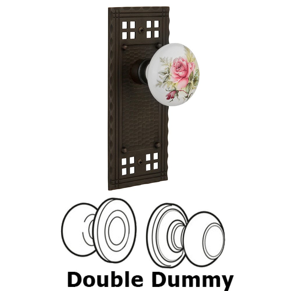Nostalgic Warehouse Double Dummy Craftsman Plate with White Rose Porcelain Knob in Oil Rubbed Bronze