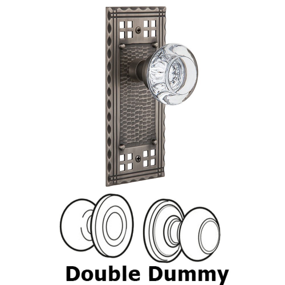 Nostalgic Warehouse Double Dummy Craftsman Plate with Round Clear Crystal Knob in Antique Pewter