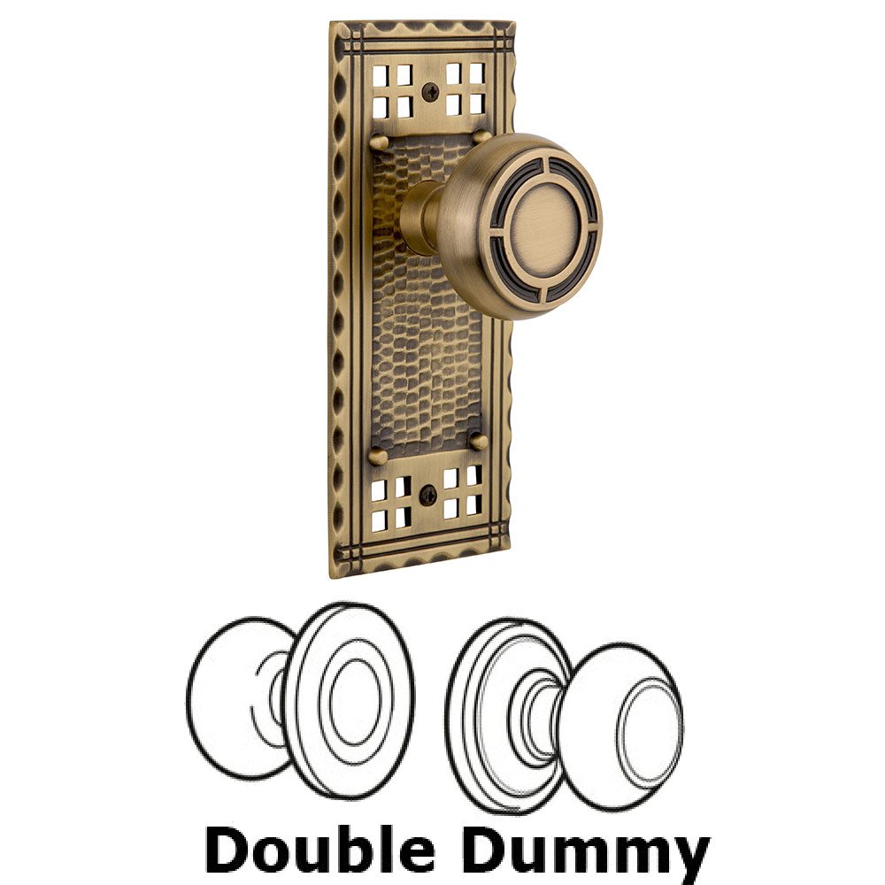 Nostalgic Warehouse Double Dummy Craftsman Plate with Mission Knob in Antique Brass