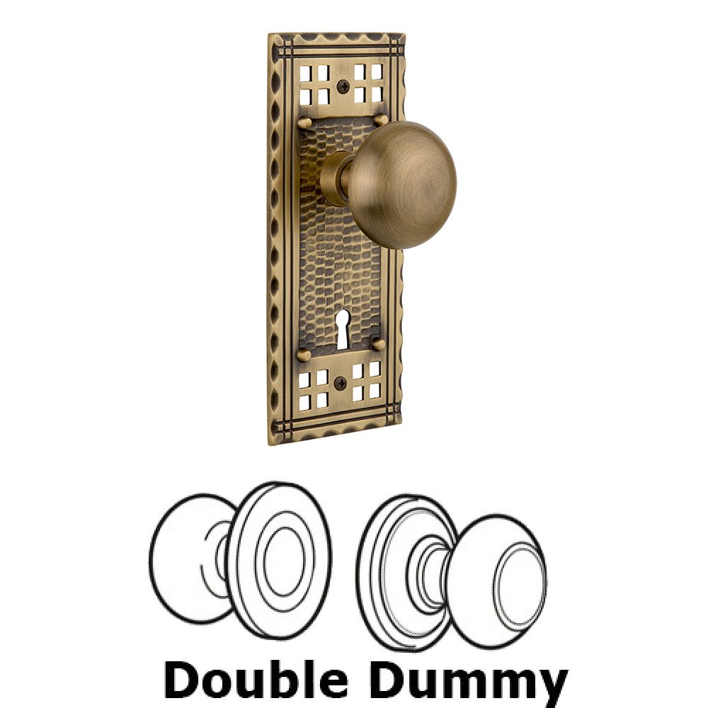 Nostalgic Warehouse Double Dummy Craftsman Plate with New York Knob and Keyhole in Antique Brass