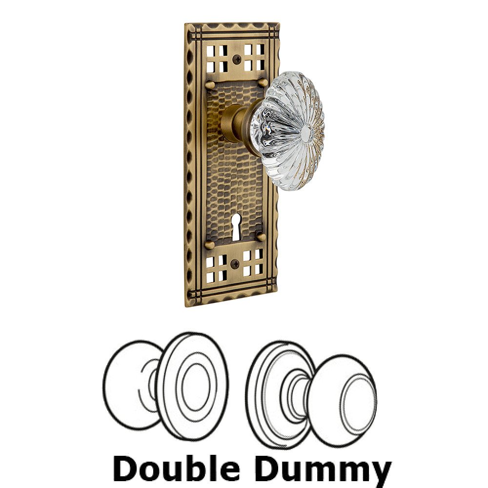 Nostalgic Warehouse Double Dummy Craftsman Plate with Oval Fluted Crystal Knob and Keyhole in Antique Brass