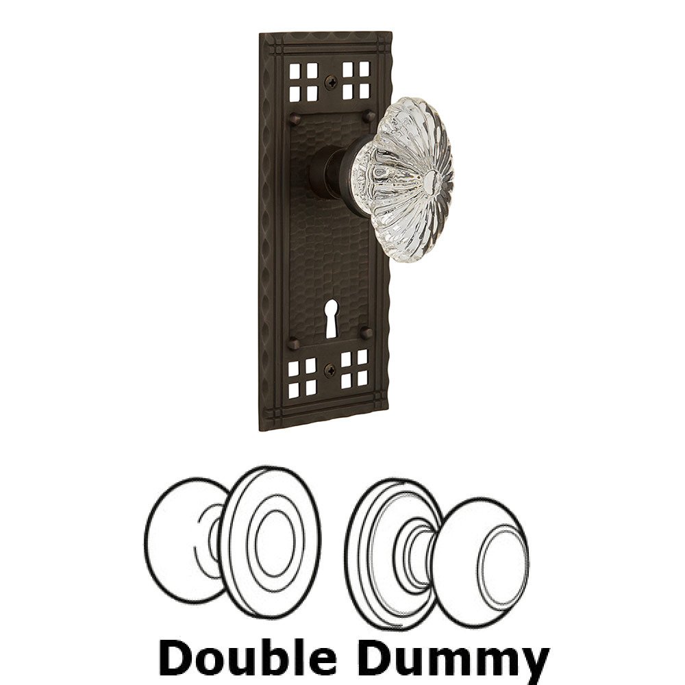 Nostalgic Warehouse Double Dummy Craftsman Plate with Oval Fluted Crystal Knob and Keyhole in Oil Rubbed Bronze