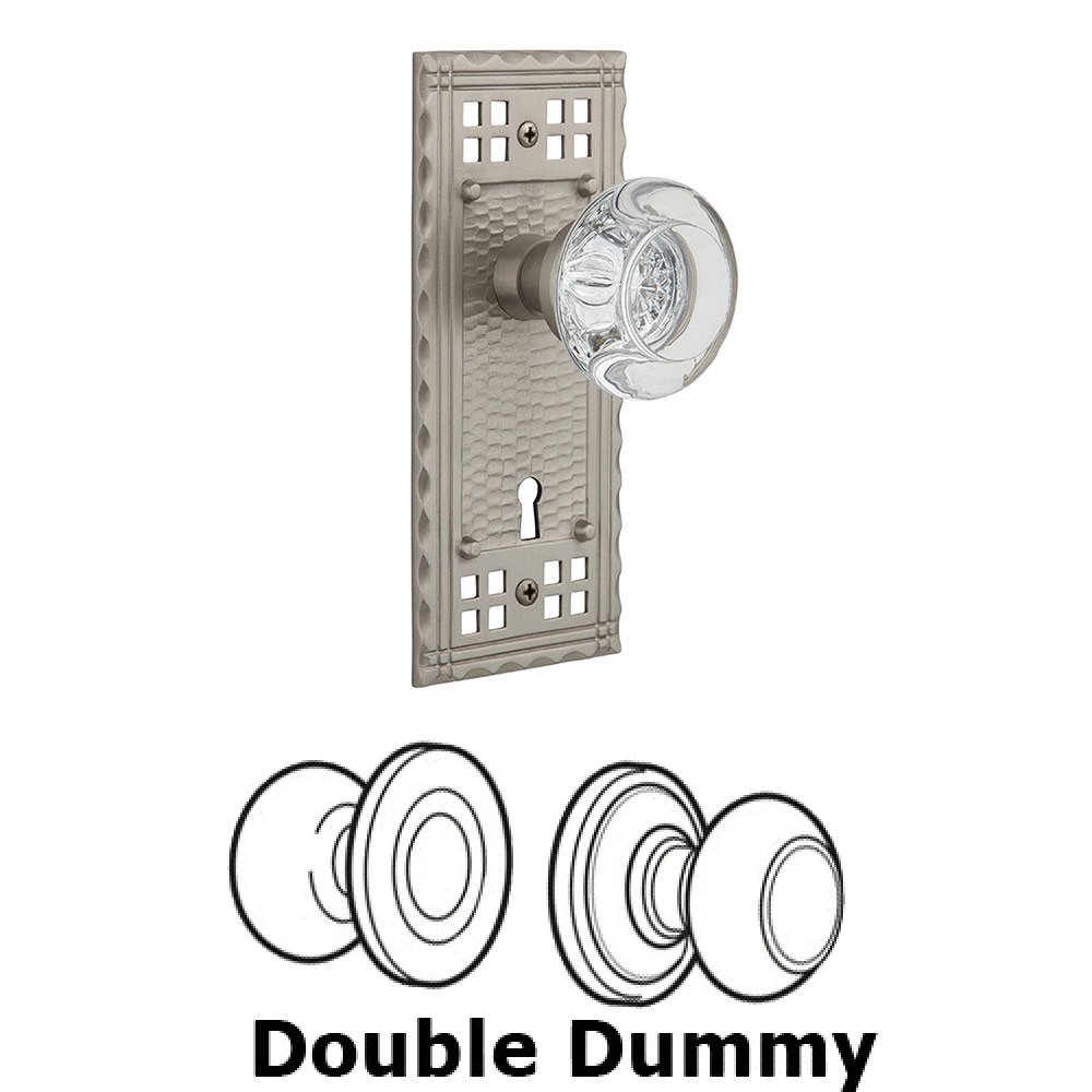 Nostalgic Warehouse Double Dummy Craftsman Plate with White Round Clear Crystal Knob and Keyhole in Satin Nickel