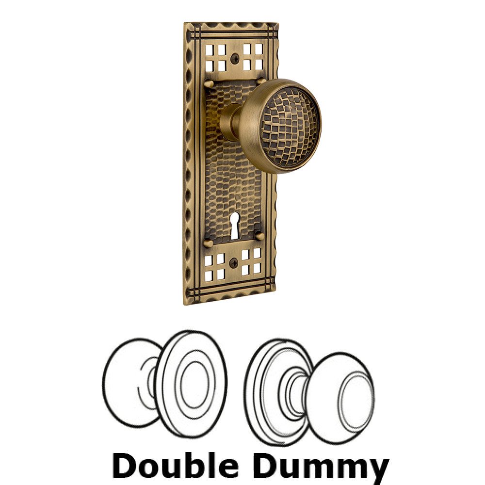 Nostalgic Warehouse Double Dummy Craftsman Plate with Craftsman Crystal Knob and Keyhole in Antique Brass