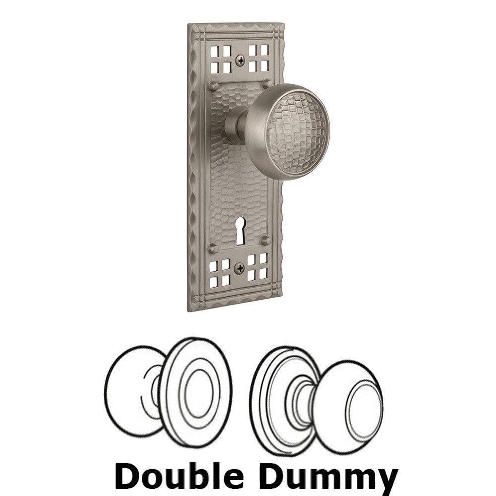 Nostalgic Warehouse Double Dummy Craftsman Plate with Craftsman Crystal Knob and Keyhole in Satin Nickel