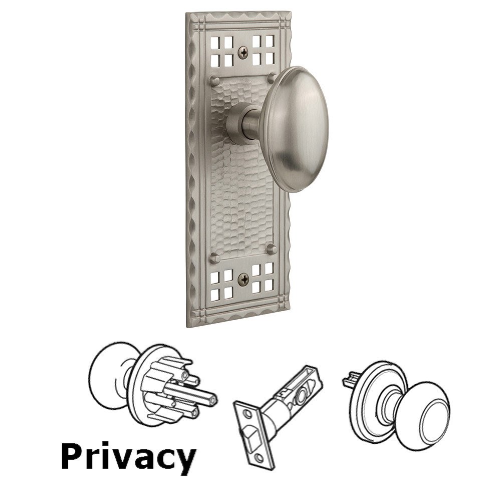 Nostalgic Warehouse Privacy Craftsman Plate with Homestead Knob in Satin Nickel
