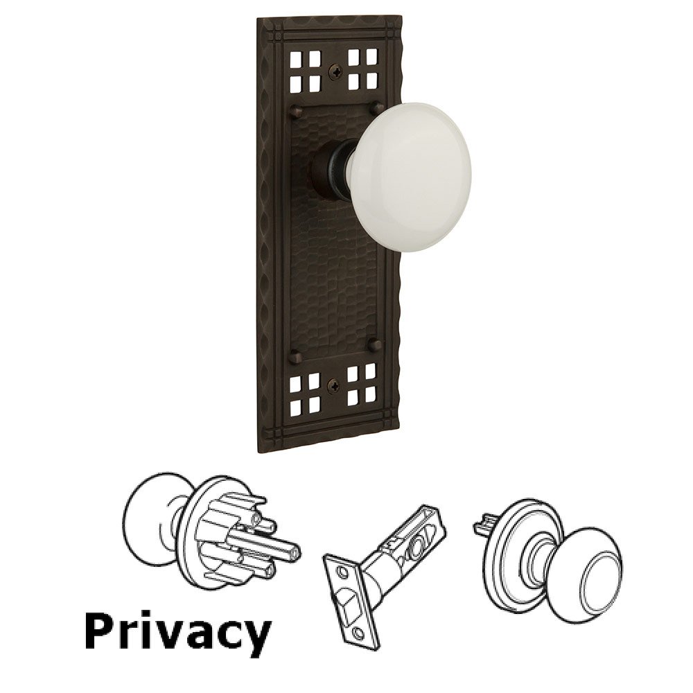 Nostalgic Warehouse Privacy Craftsman Plate with White Porcelain Knob in Oil Rubbed Bronze