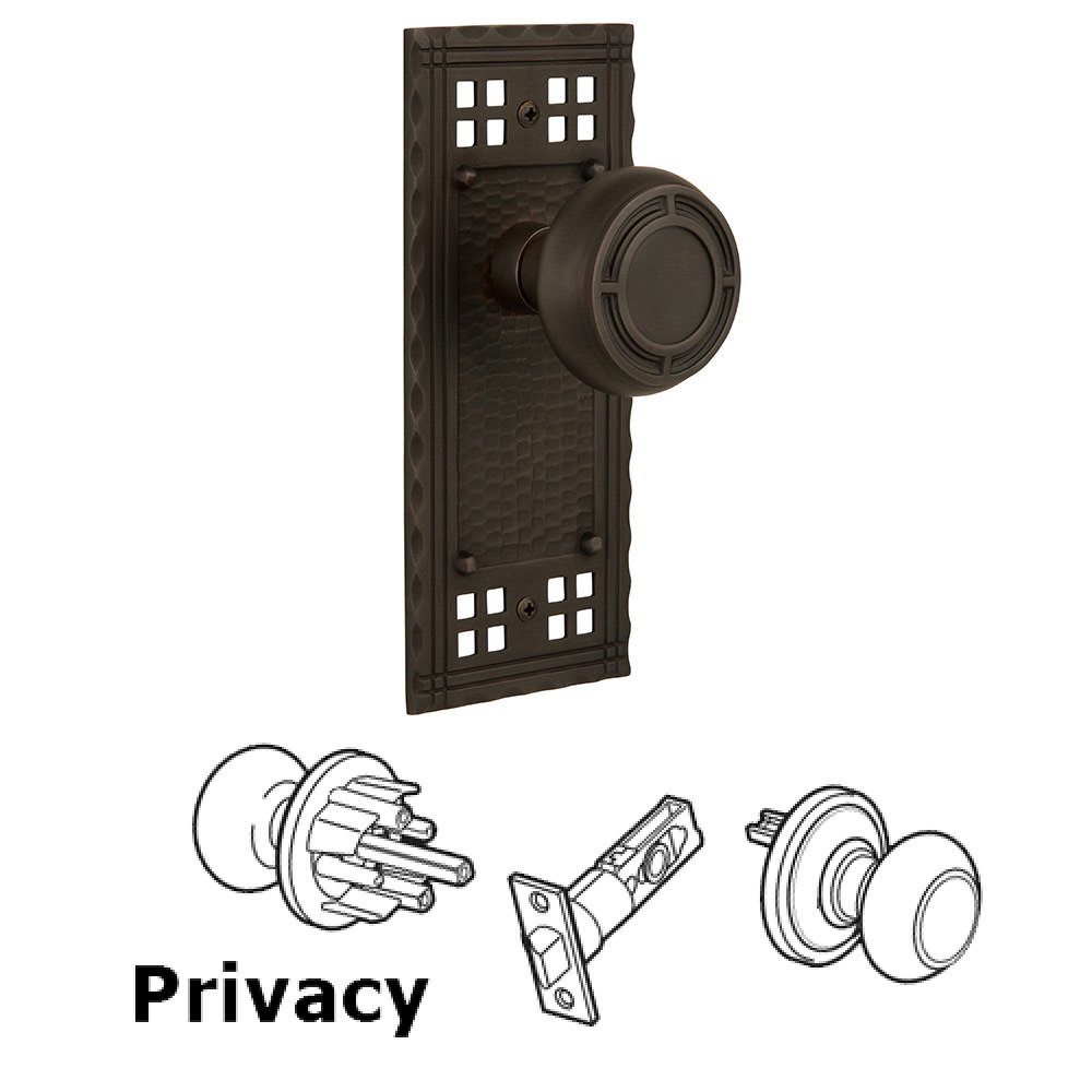 Nostalgic Warehouse Privacy Craftsman Plate with Mission Door Knob in Oil Rubbed Bronze