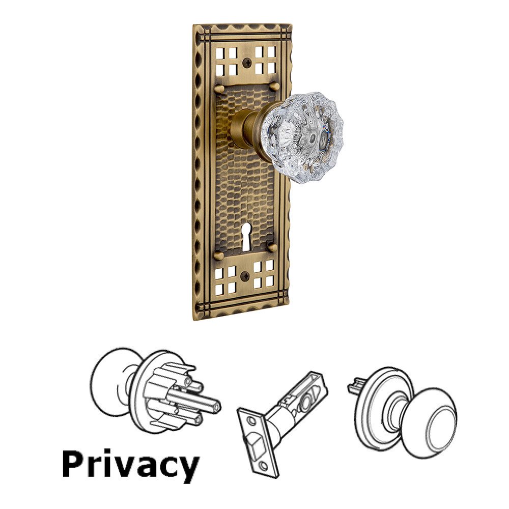 Nostalgic Warehouse Privacy Craftsman Plate with Crystal Knob and Keyhole in Antique Brass