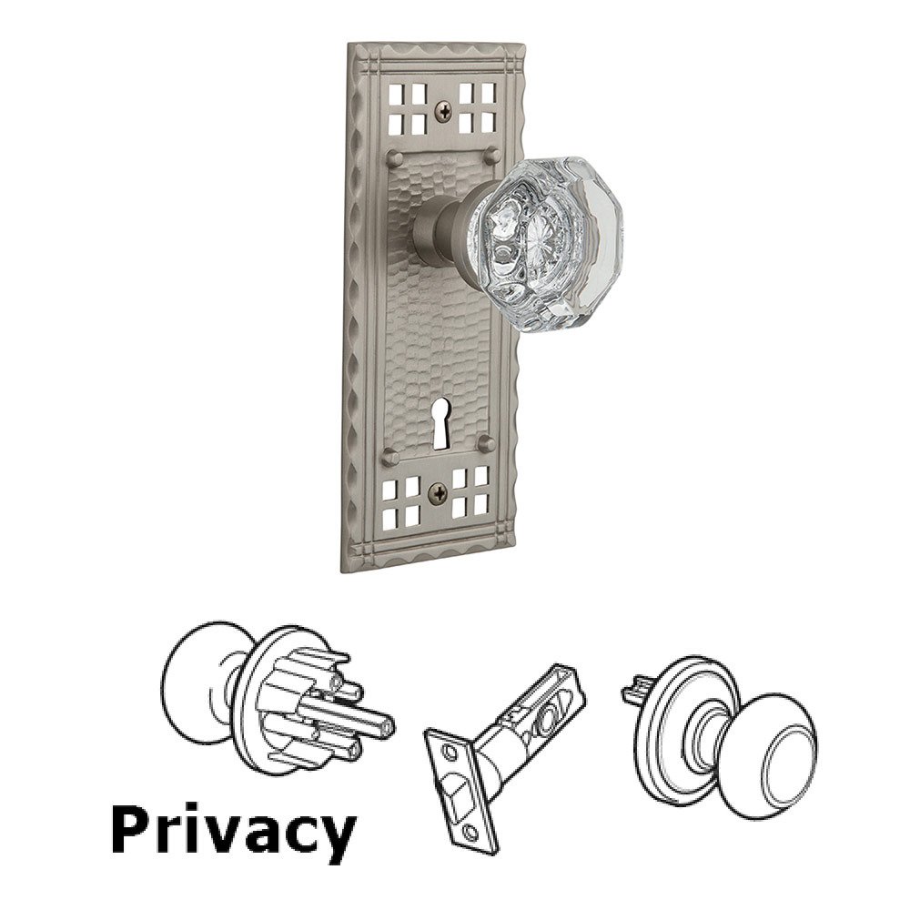 Nostalgic Warehouse Privacy Craftsman Plate with Keyhole and Waldorf Door Knob in Satin Nickel