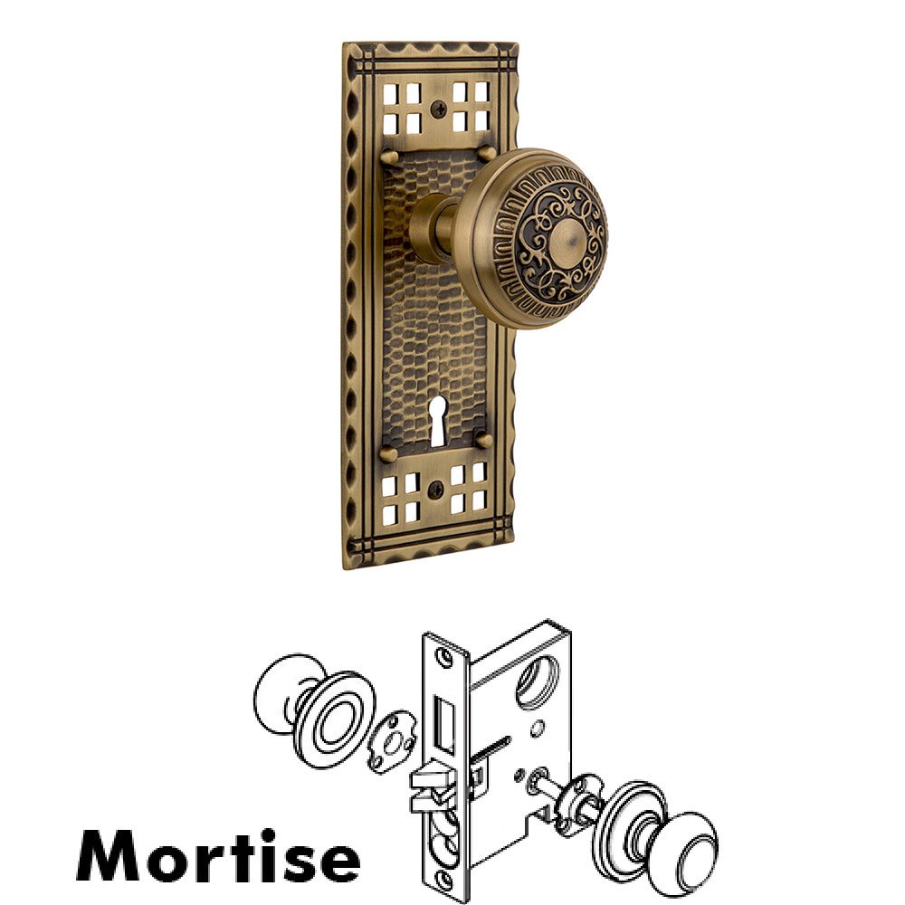 Nostalgic Warehouse Mortise Craftsman Plate with Egg and Dart Knob and Keyhole in Antique Brass