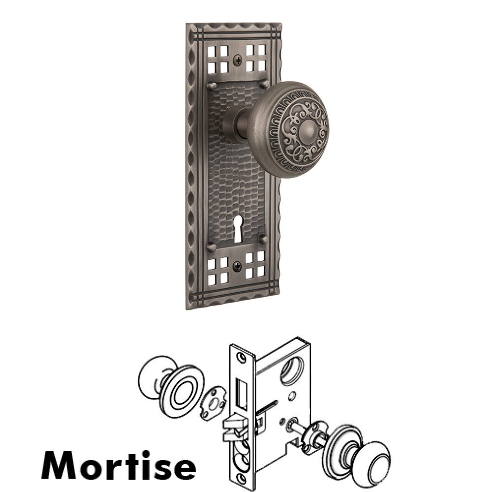 Nostalgic Warehouse Mortise Craftsman Plate with Egg and Dart Knob and Keyhole in Antique Pewter