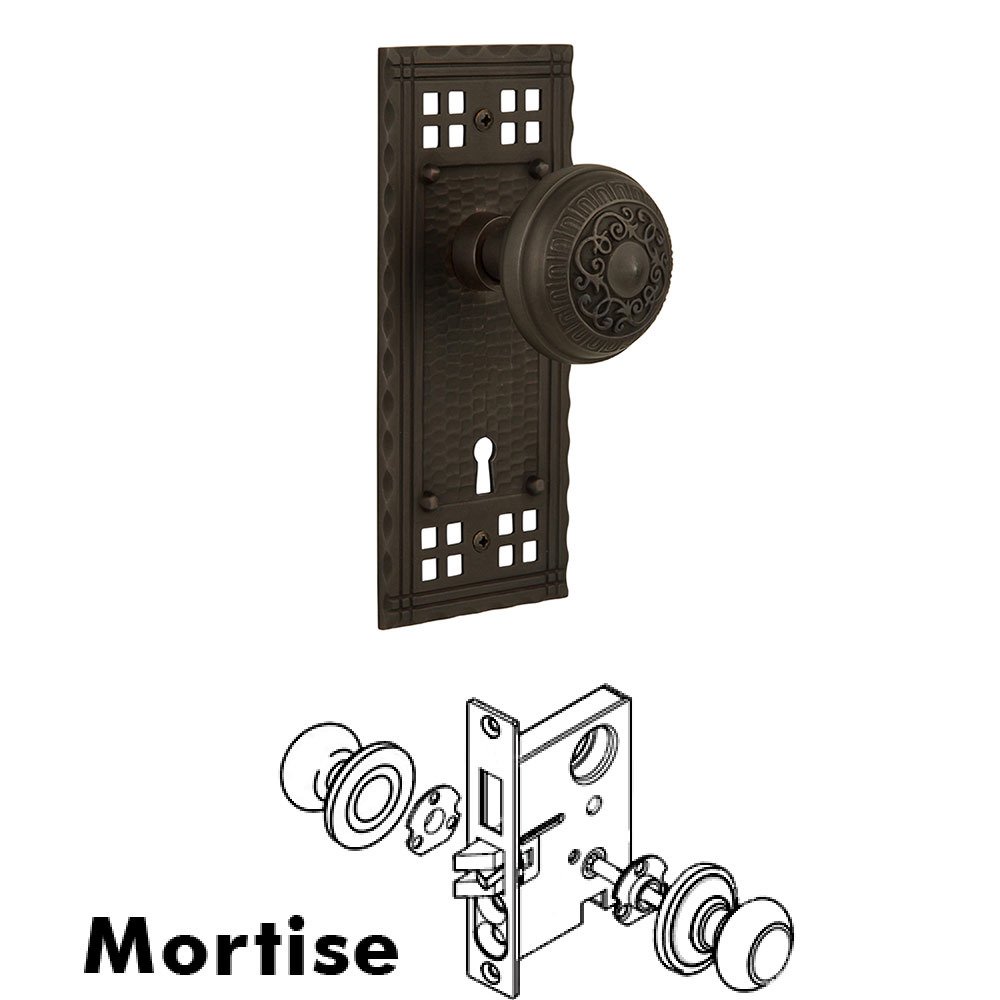 Nostalgic Warehouse Mortise Craftsman Plate with Egg and Dart Knob and Keyhole in Oil Rubbed Bronze