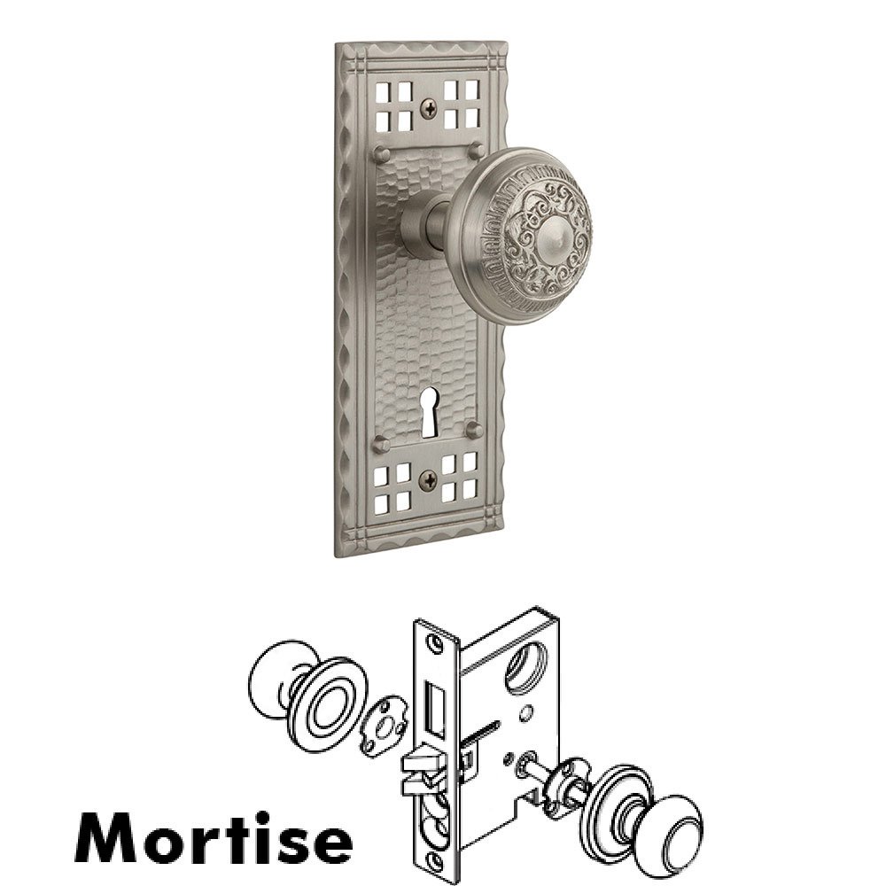 Nostalgic Warehouse Mortise Craftsman Plate with Egg and Dart Knob and Keyhole in Satin Nickel