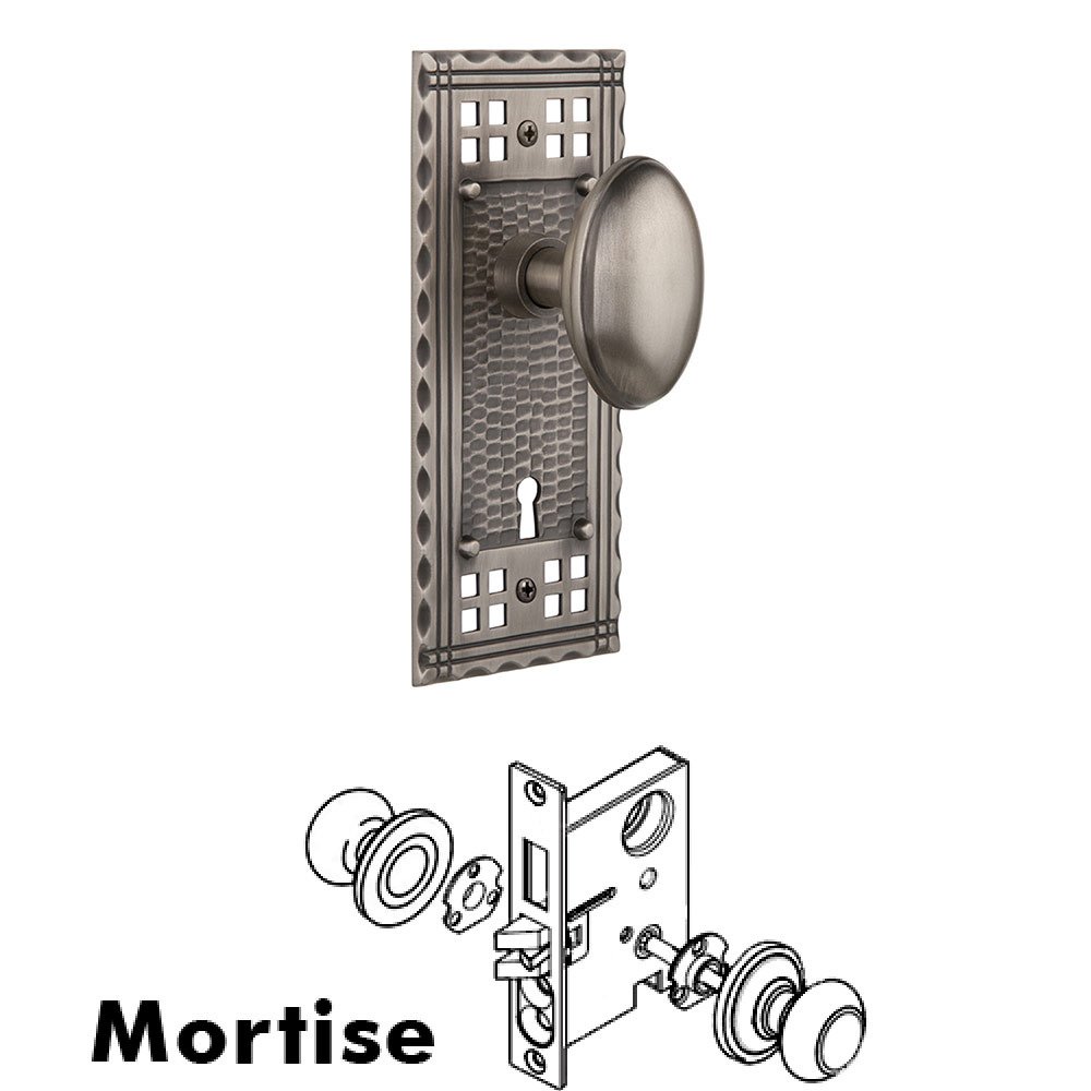 Nostalgic Warehouse Mortise Craftsman Plate with Homestead Knob and Keyhole in Antique Pewter