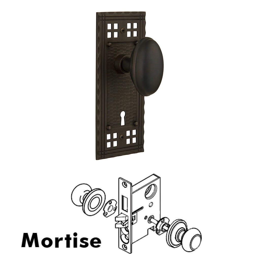 Nostalgic Warehouse Mortise Craftsman Plate with Homestead Knob and Keyhole in Oil Rubbed Bronze