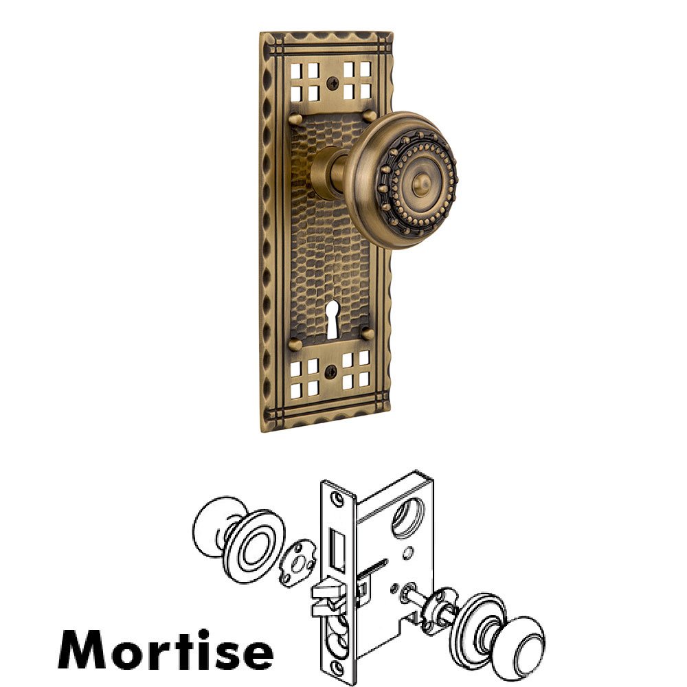 Nostalgic Warehouse Mortise Craftsman Plate with Meadows Knob and Keyhole in Antique Brass