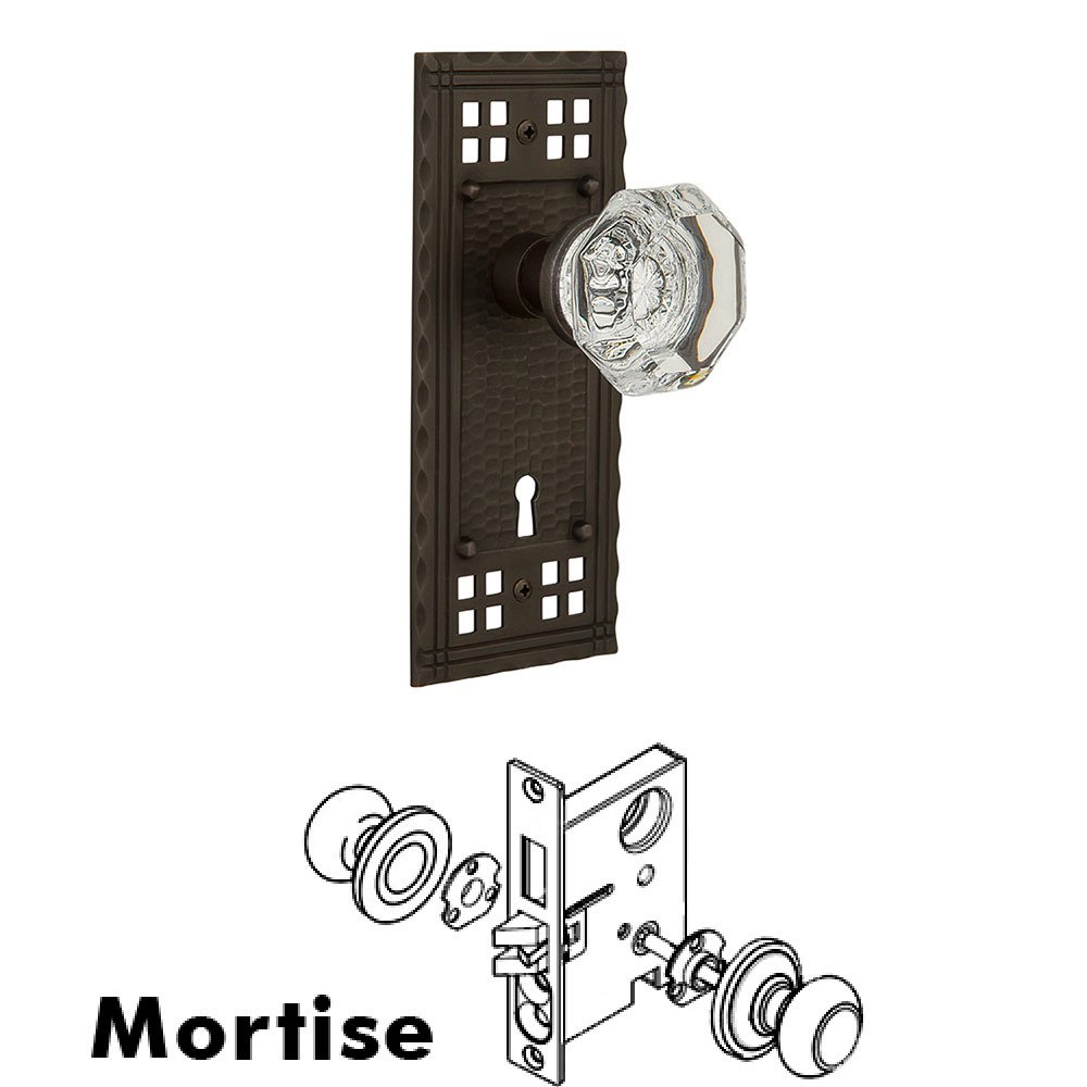 Nostalgic Warehouse Mortise Craftsman Plate with Waldorf Knob and Keyhole in Oil Rubbed Bronze