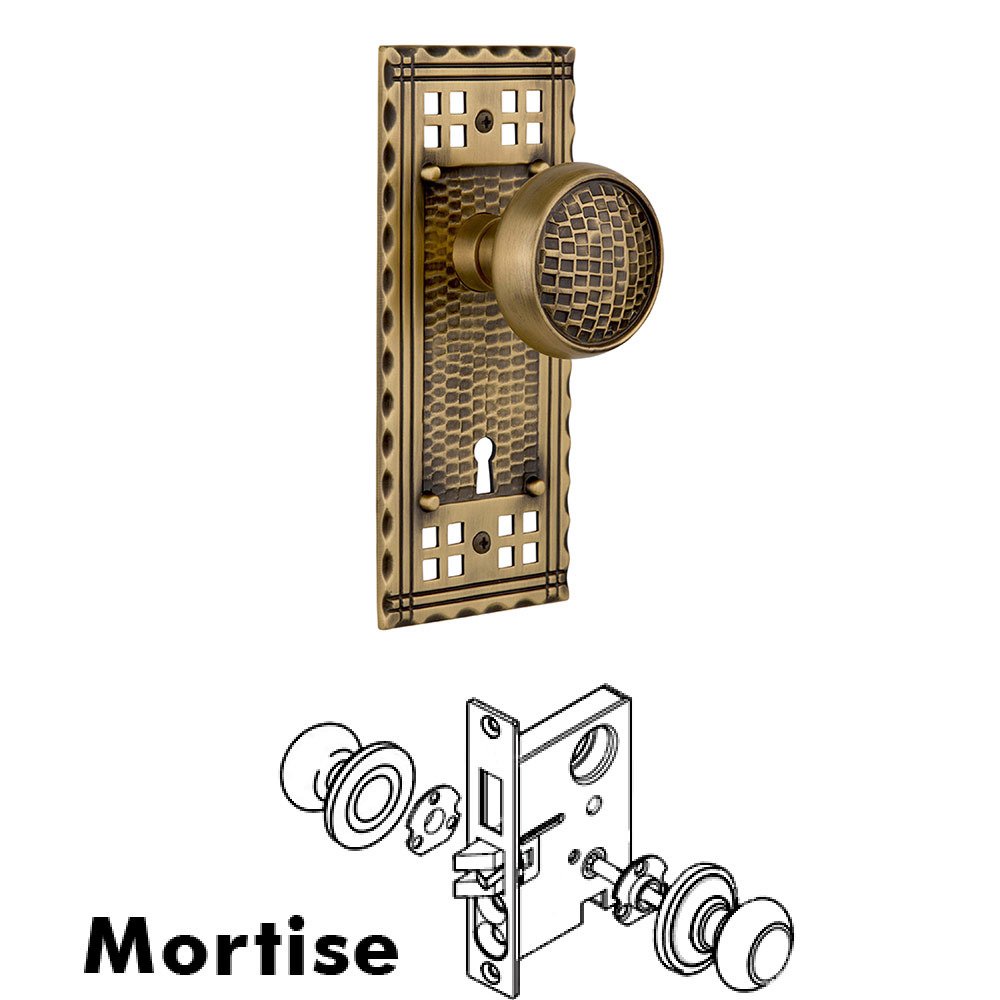 Nostalgic Warehouse Mortise Craftsman Plate with Craftsman Knob and Keyhole in Antique Brass