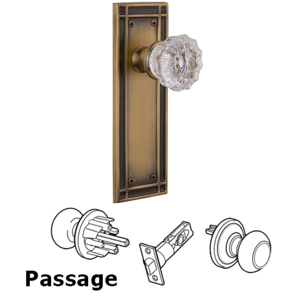 Nostalgic Warehouse Passage Mission Plate with Crystal Glass Door Knob in Antique Brass