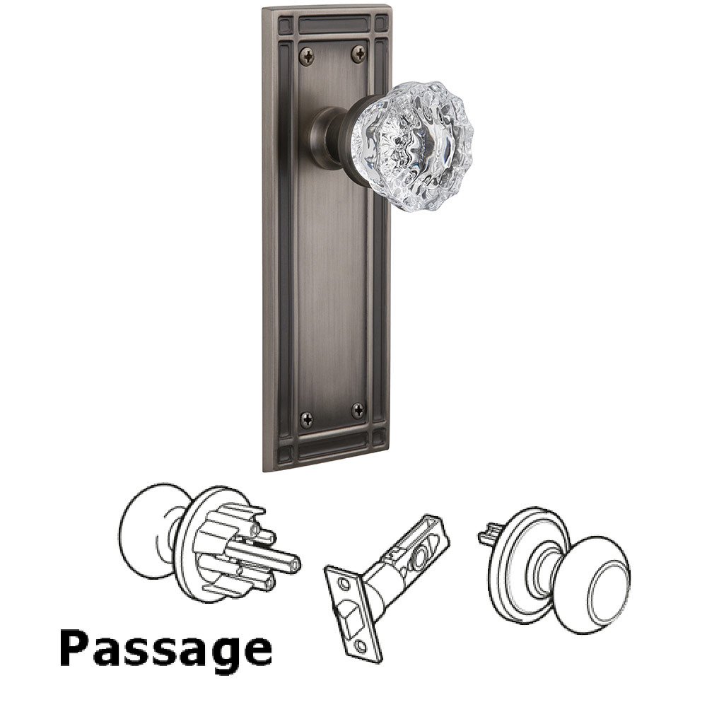 Nostalgic Warehouse Passage Mission Plate with Crystal Glass Door Knob in Antique Pewter