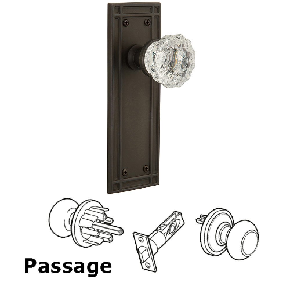 Nostalgic Warehouse Passage Mission Plate with Crystal Glass Door Knob in Oil-Rubbed Bronze