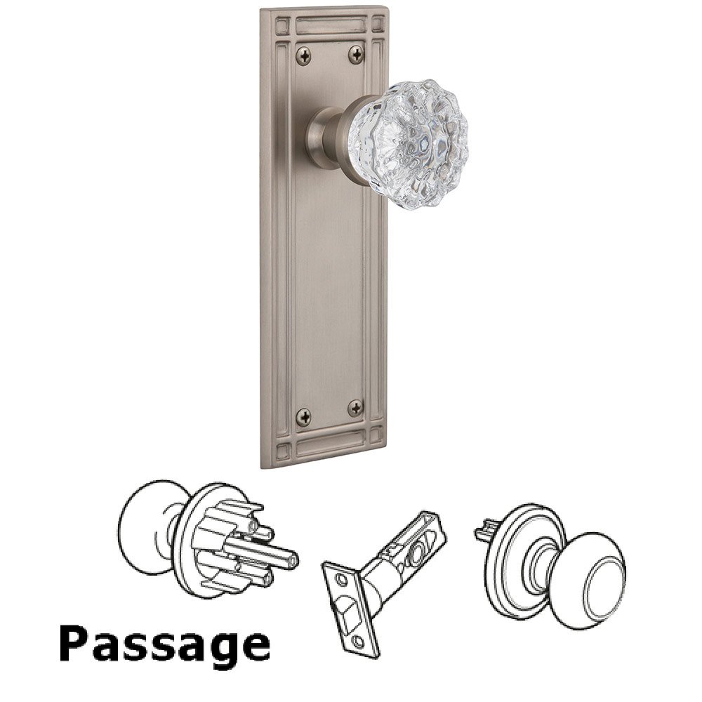 Nostalgic Warehouse Passage Mission Plate with Crystal Glass Door Knob in Satin Nickel