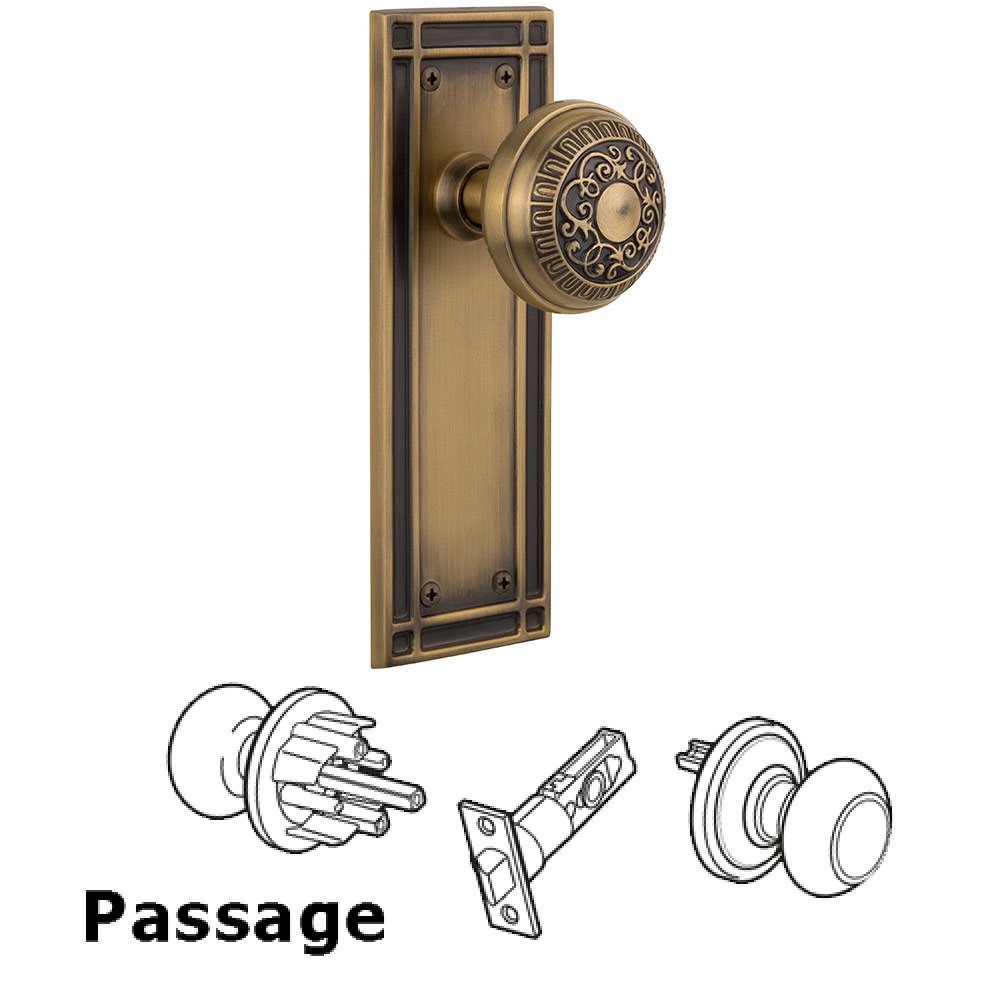 Nostalgic Warehouse Passage Mission Plate with Egg & Dart Door Knob in Antique Brass