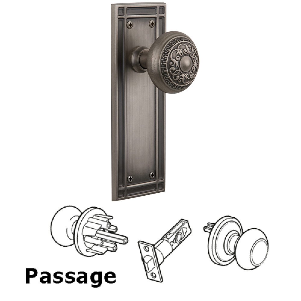 Nostalgic Warehouse Passage Mission Plate with Egg & Dart Door Knob in Antique Pewter
