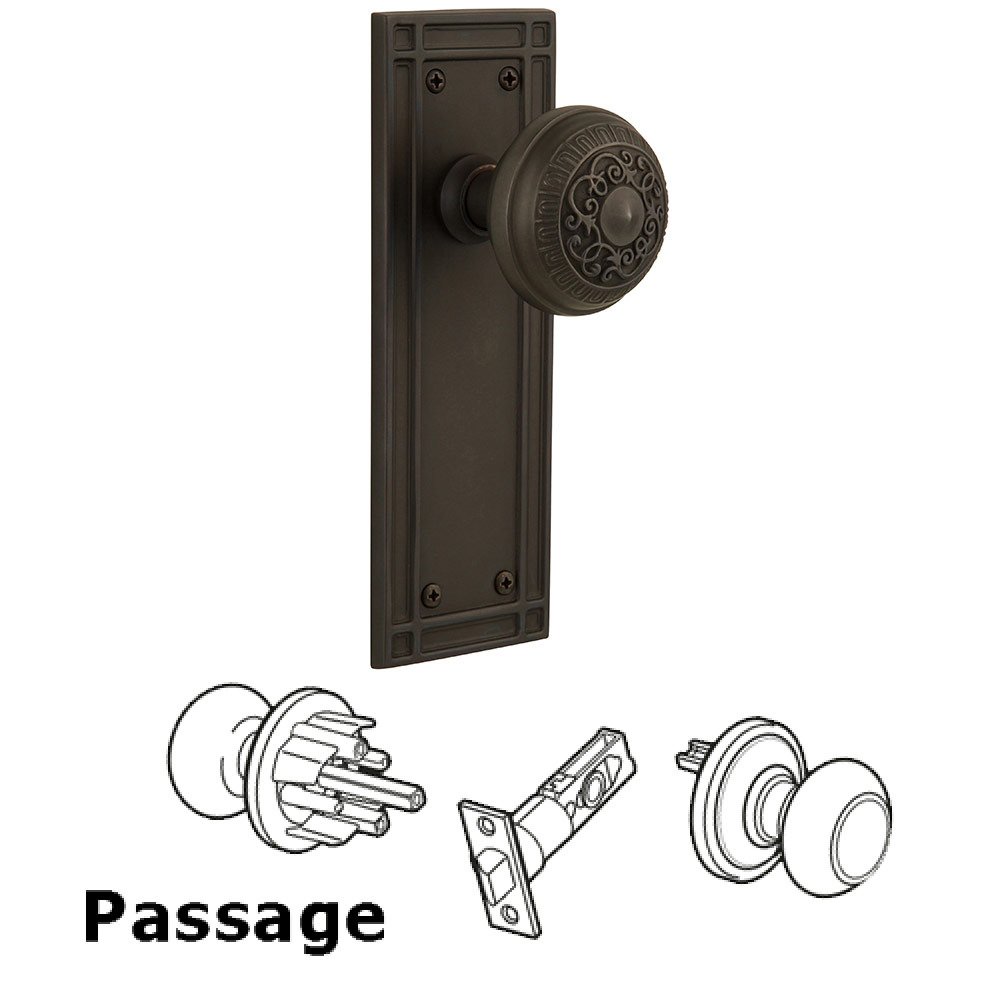 Nostalgic Warehouse Passage Mission Plate with Egg & Dart Door Knob in Oil-Rubbed Bronze