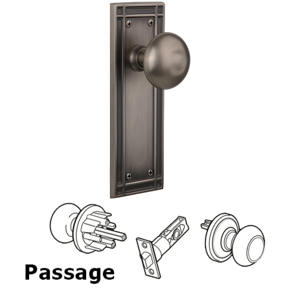 Nostalgic Warehouse Passage Mission Plate with New York Door Knob in Antique Pewter