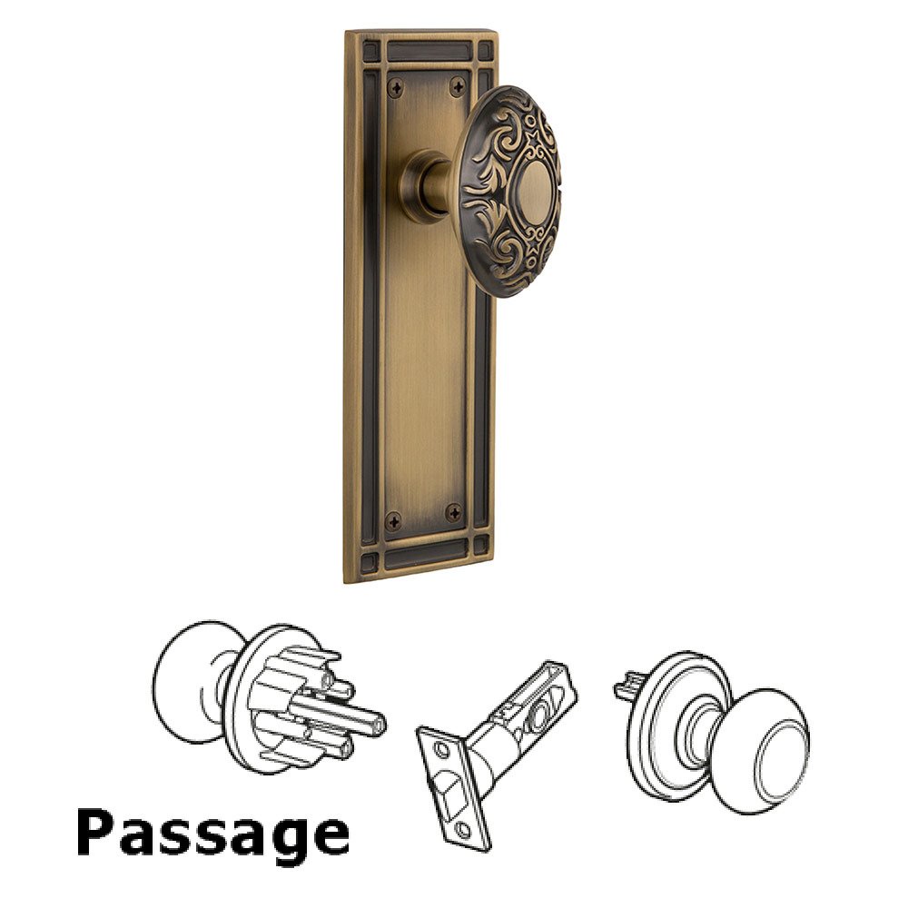 Nostalgic Warehouse Passage Mission Plate with Victorian Door Knob in Antique Brass