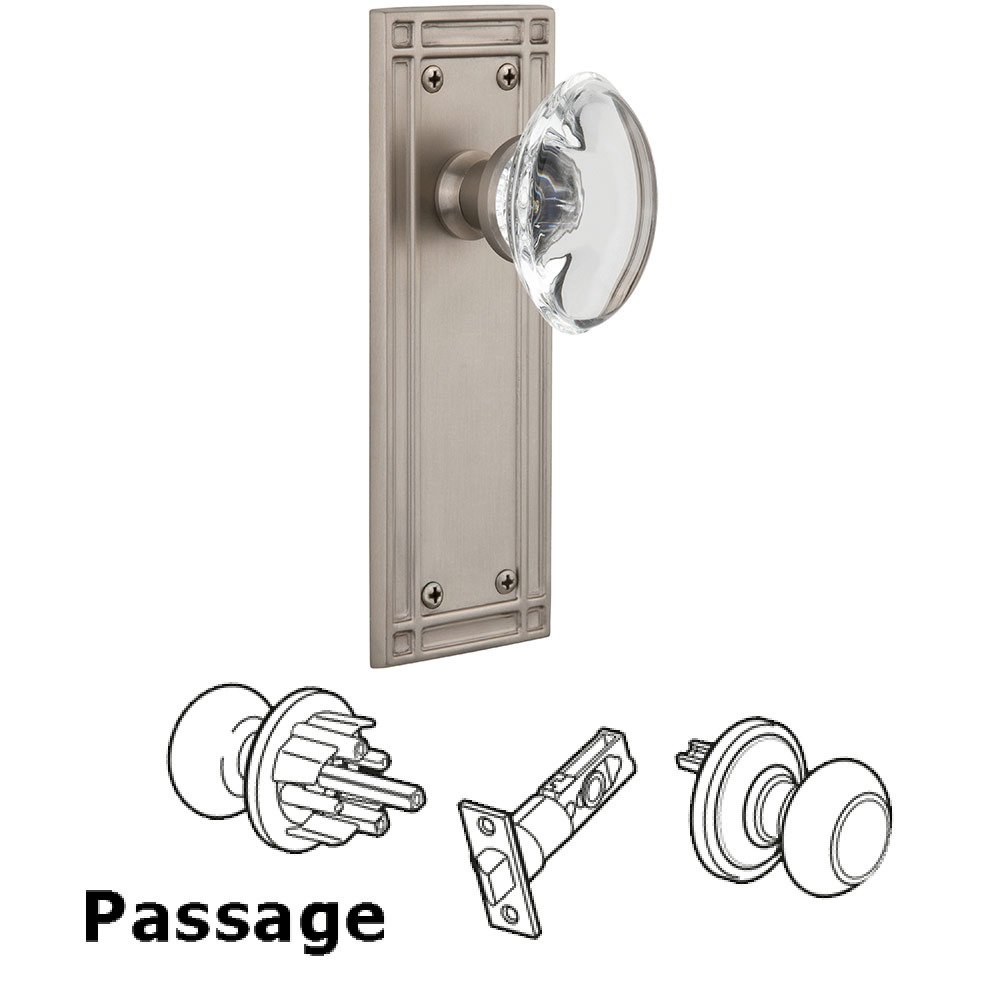Nostalgic Warehouse Passage Mission Plate with Oval Clear Crystal Knob in Satin Nickel