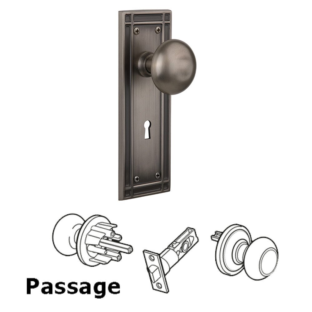 Nostalgic Warehouse Passage Mission Plate with Keyhole and New York Door Knob in Antique Pewter
