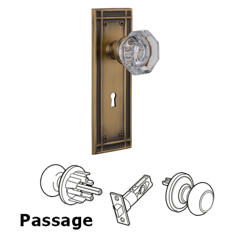 Nostalgic Warehouse Passage Mission Plate with Waldorf Knob and Keyhole in Antique Brass