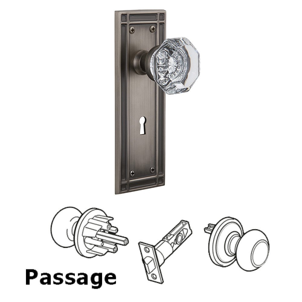 Nostalgic Warehouse Passage Mission Plate with Keyhole and Waldorf Door Knob in Antique Pewter