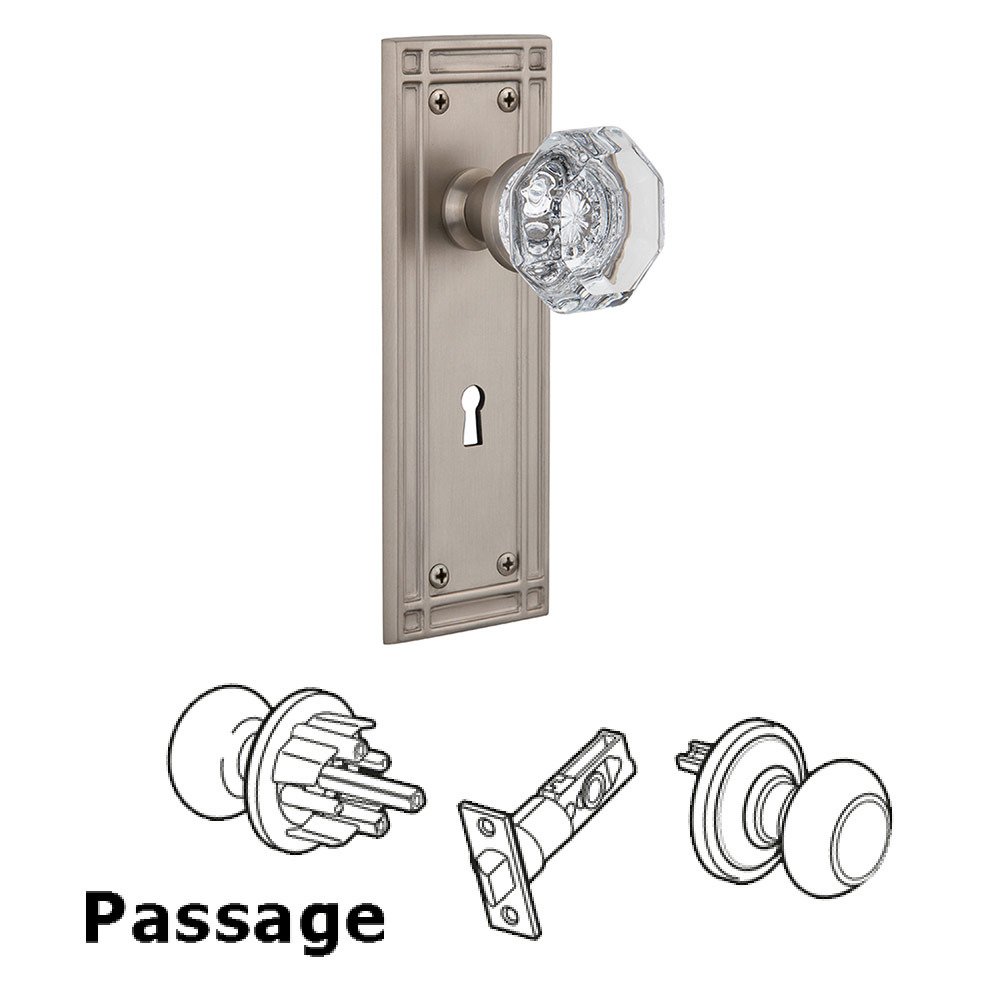 Nostalgic Warehouse Passage Mission Plate with Waldorf Knob and Keyhole in Satin Nickel