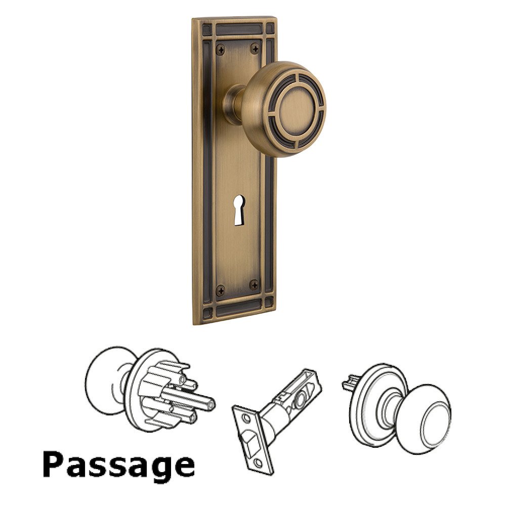 Nostalgic Warehouse Passage Mission Plate with Mission Knob and Keyhole in Antique Brass