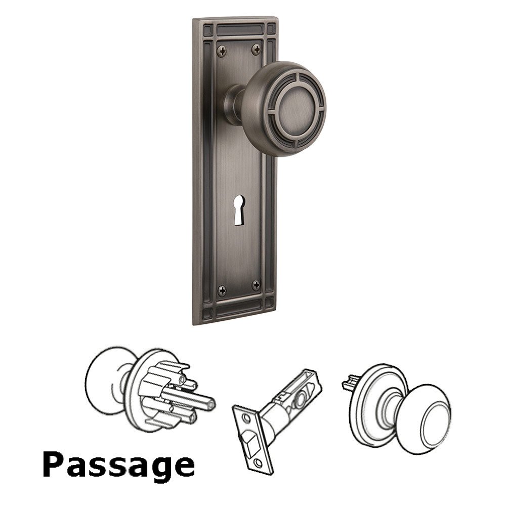 Nostalgic Warehouse Passage Mission Plate with Keyhole and Mission Door Knob in Antique Pewter