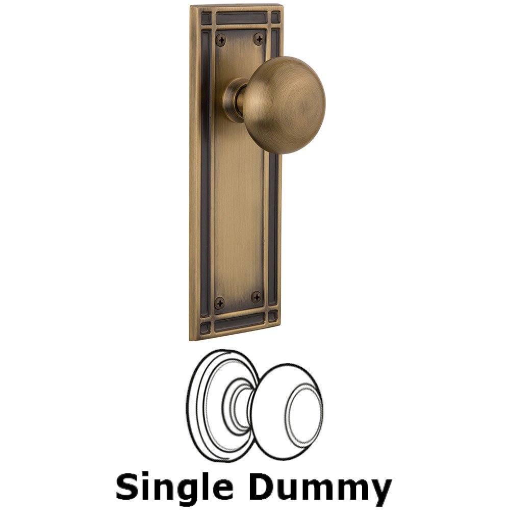 Nostalgic Warehouse Single Dummy Mission Plate with New York Knob in Antique Brass