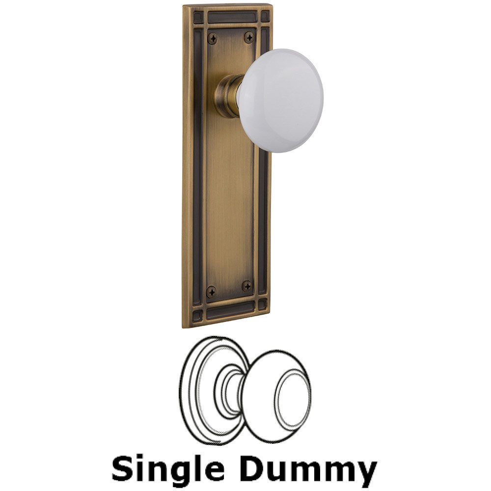 Nostalgic Warehouse Single Dummy Mission Plate with White Porcelain Knob in Antique Brass