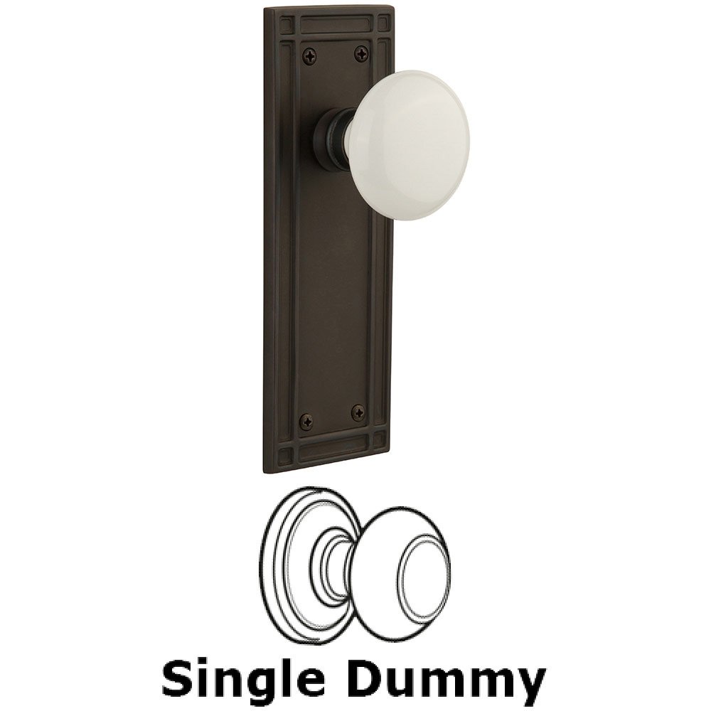Nostalgic Warehouse Single Dummy Mission Plate with White Porcelain Knob in Oil Rubbed Bronze
