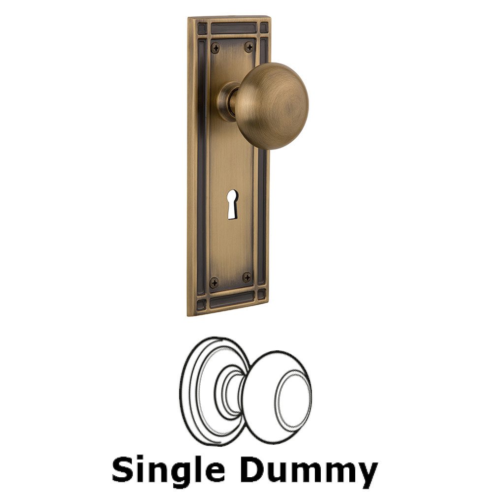 Nostalgic Warehouse Single Dummy Mission Plate with New York Knob and Keyhole in Antique Brass